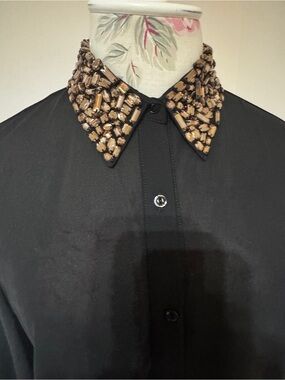 Forever 21 Black Button-Up Shirt with Jewel Collar